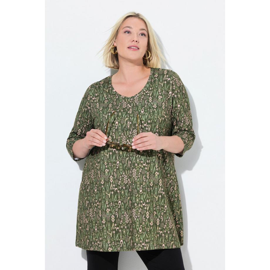 Ulla Popken T-shirt long A-ligne col en V manches 3/4  