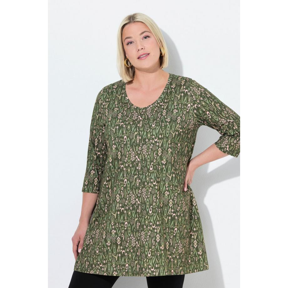 Ulla Popken T-shirt long A-ligne col en V manches 3/4  