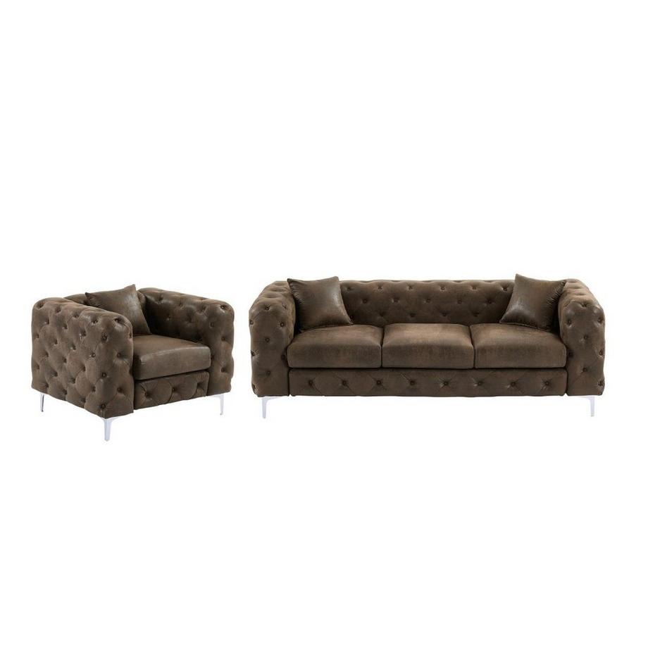 Vente-unique Canapé 3 places et fauteuil chesterfield en microfibre aspect cuir vieilli EDWINA  