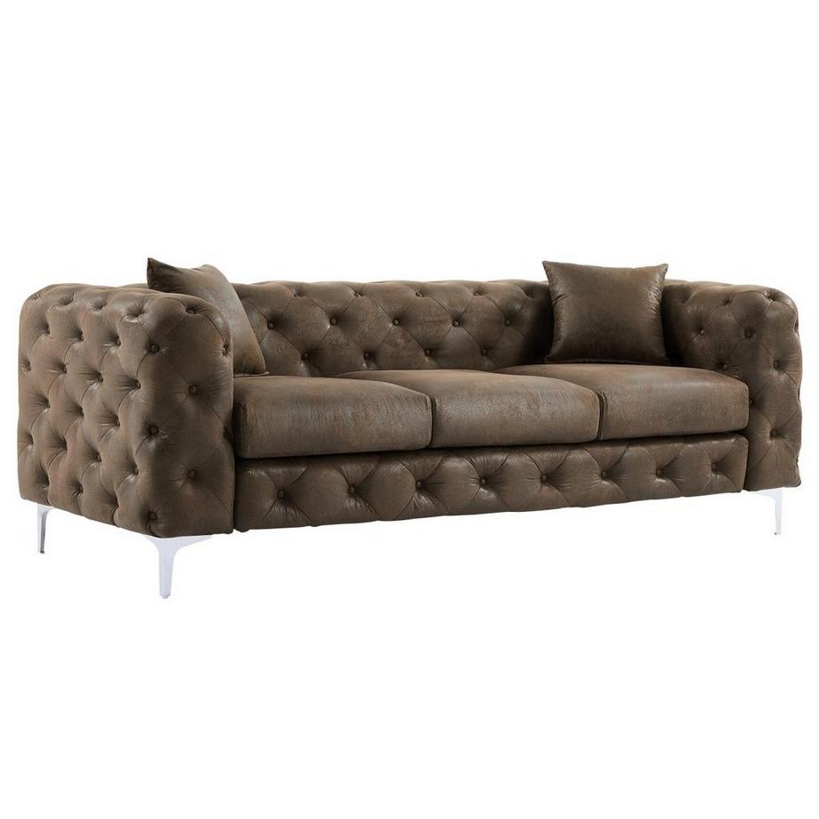 Vente-unique Canapé 3 places et fauteuil chesterfield en microfibre aspect cuir vieilli EDWINA  