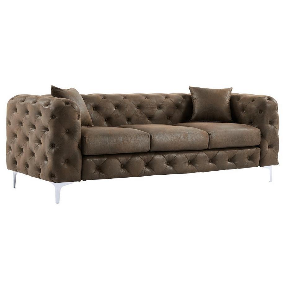Vente-unique Canapé 3 places et fauteuil chesterfield en microfibre aspect cuir vieilli EDWINA  