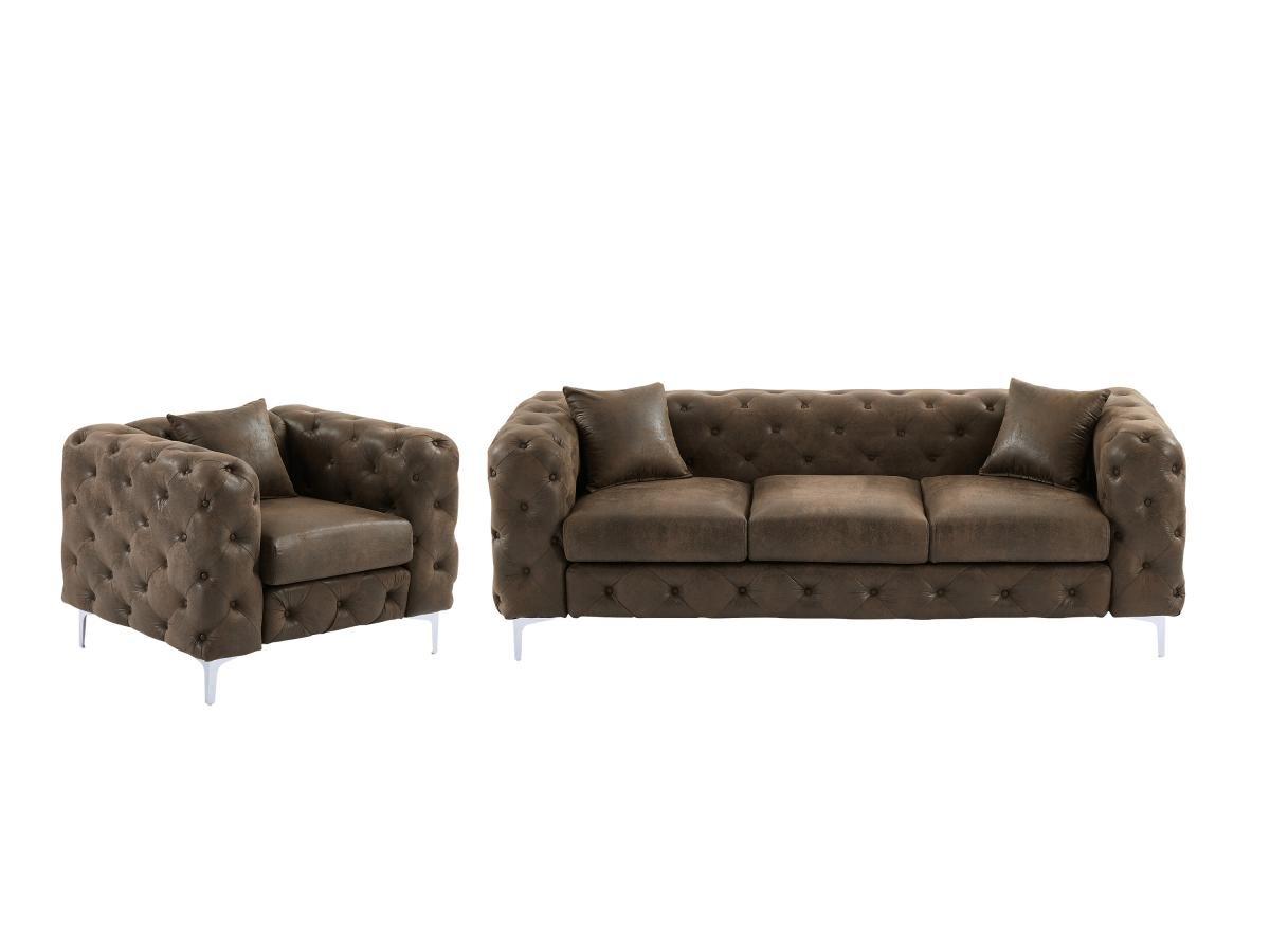 Vente-unique Chesterfield Couchgarnitur 3+2 - Mikrofaser - Vintage-Leder-Optik - EDWINA  