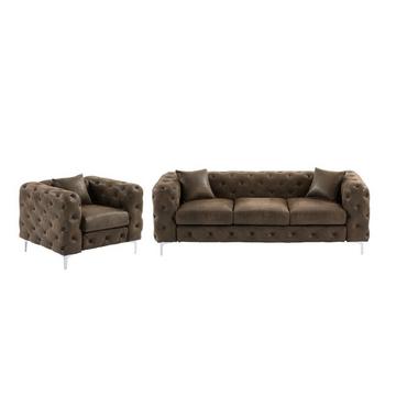 Canapé 3 places et fauteuil chesterfield en microfibre aspect cuir vieilli EDWINA