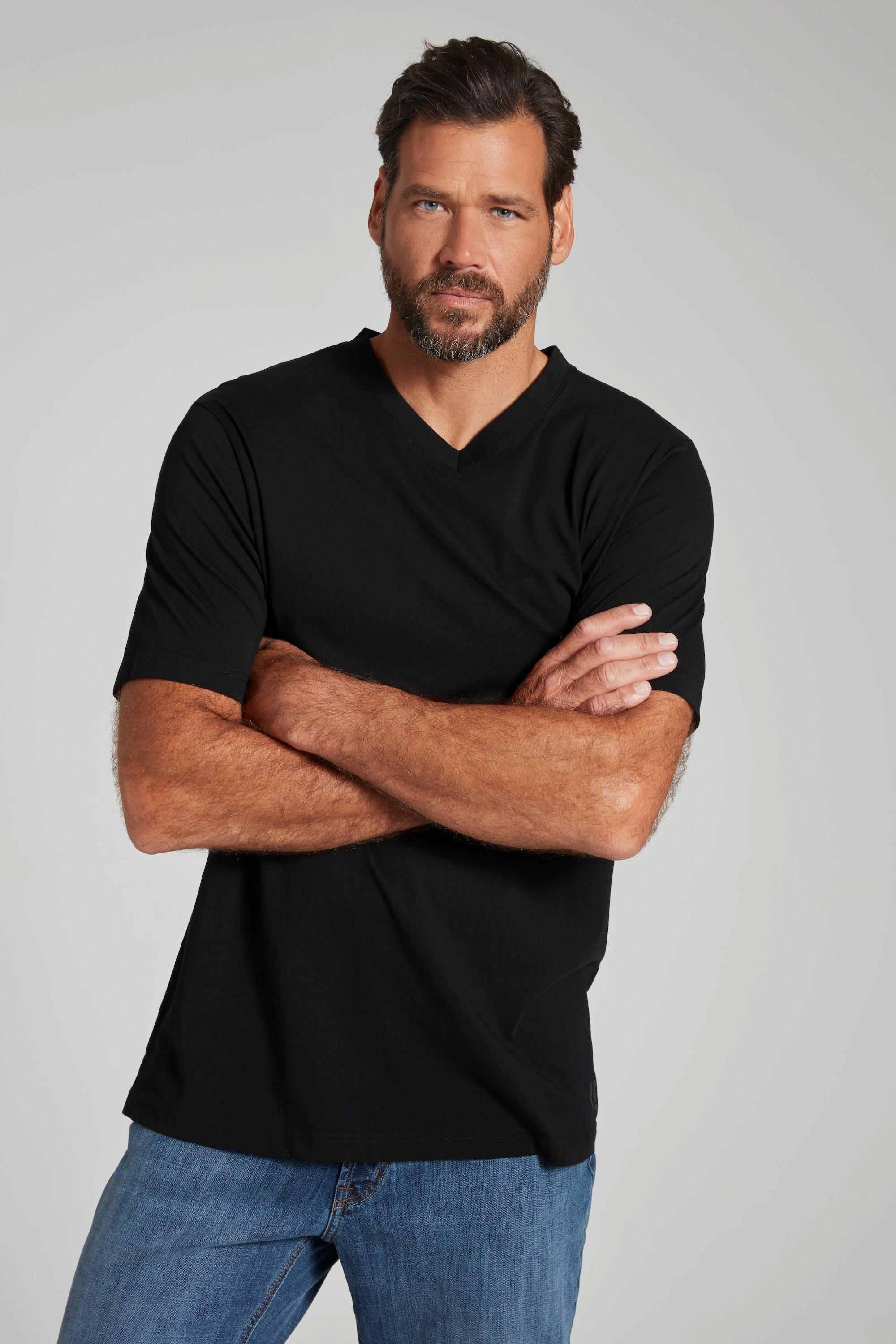 JP1880  T-shirt basic con scollo a V nero 