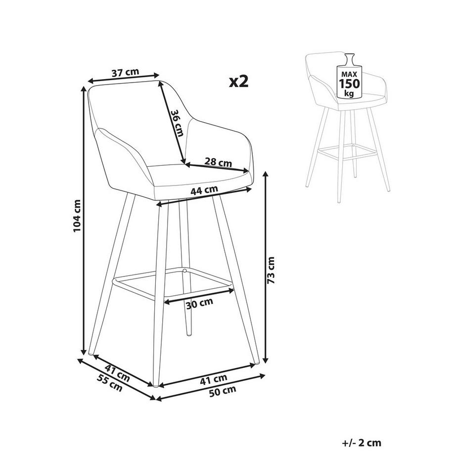Beliani Set di 2 sedie alte en Velluto  CASMALIA  