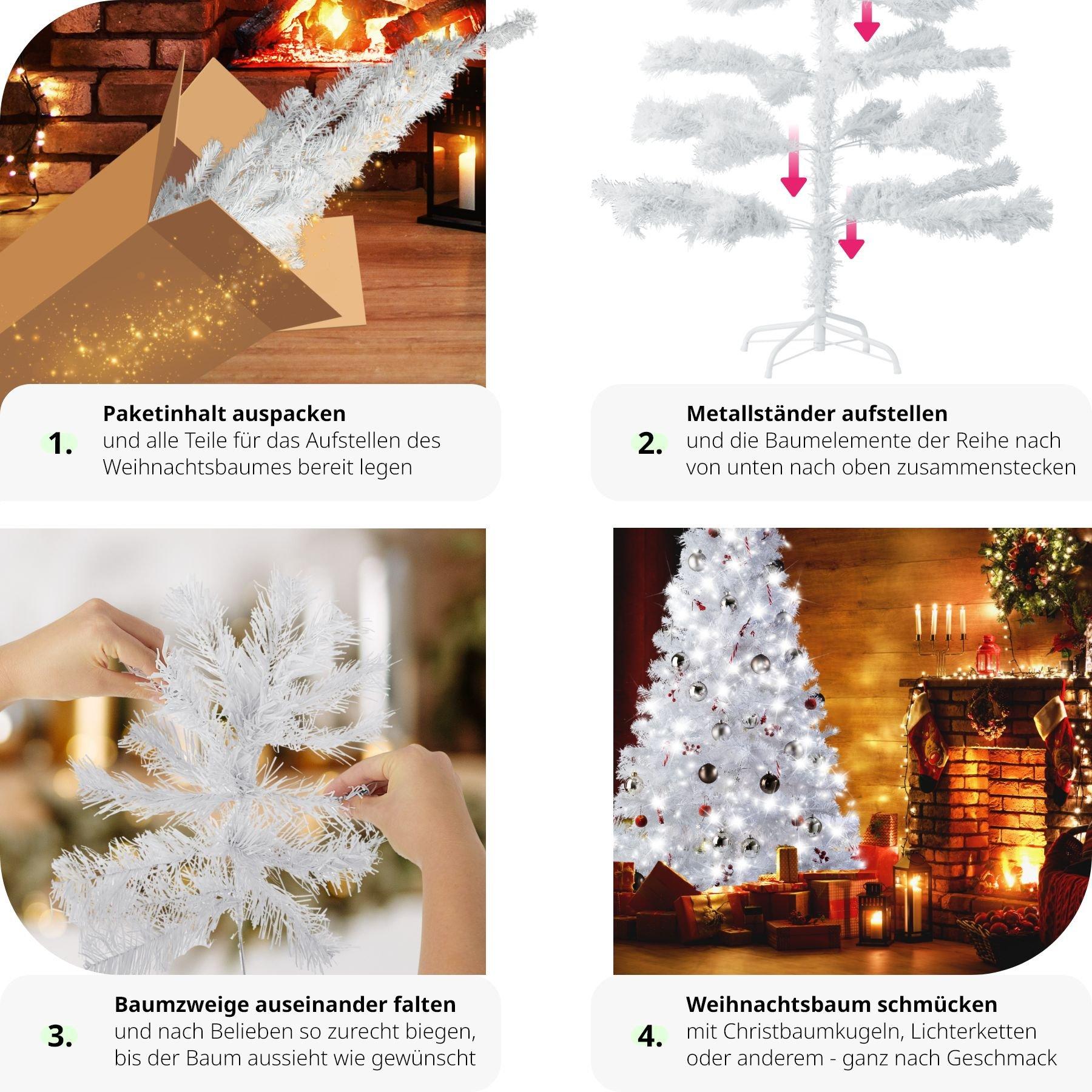 Tectake Sapin de Noël artificiel avec support métallique blanc  