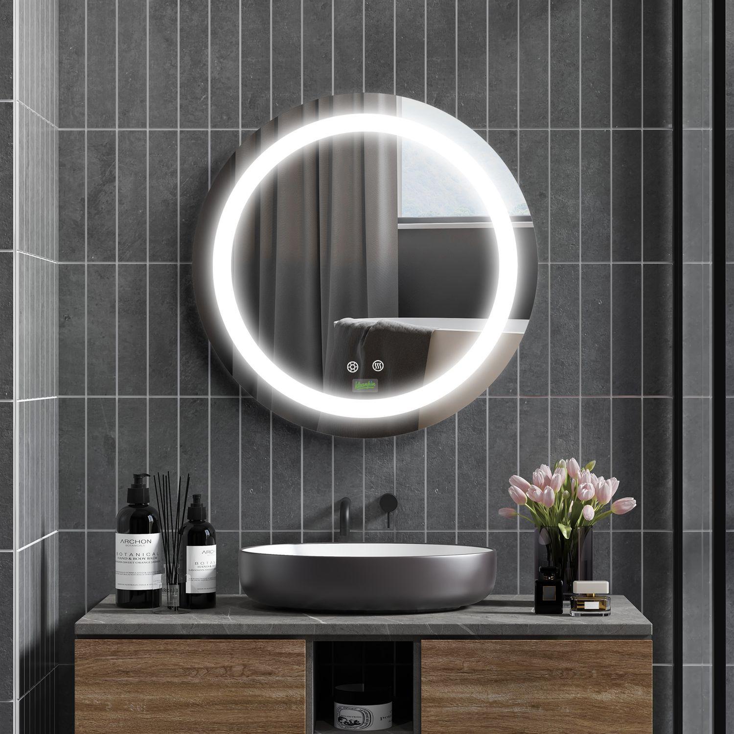 Northio Specchio da bagno, Ø50 cm IP44, specchio da bagno con illuminazione a LED, funzione touch, funzione memory, antiappannamento  