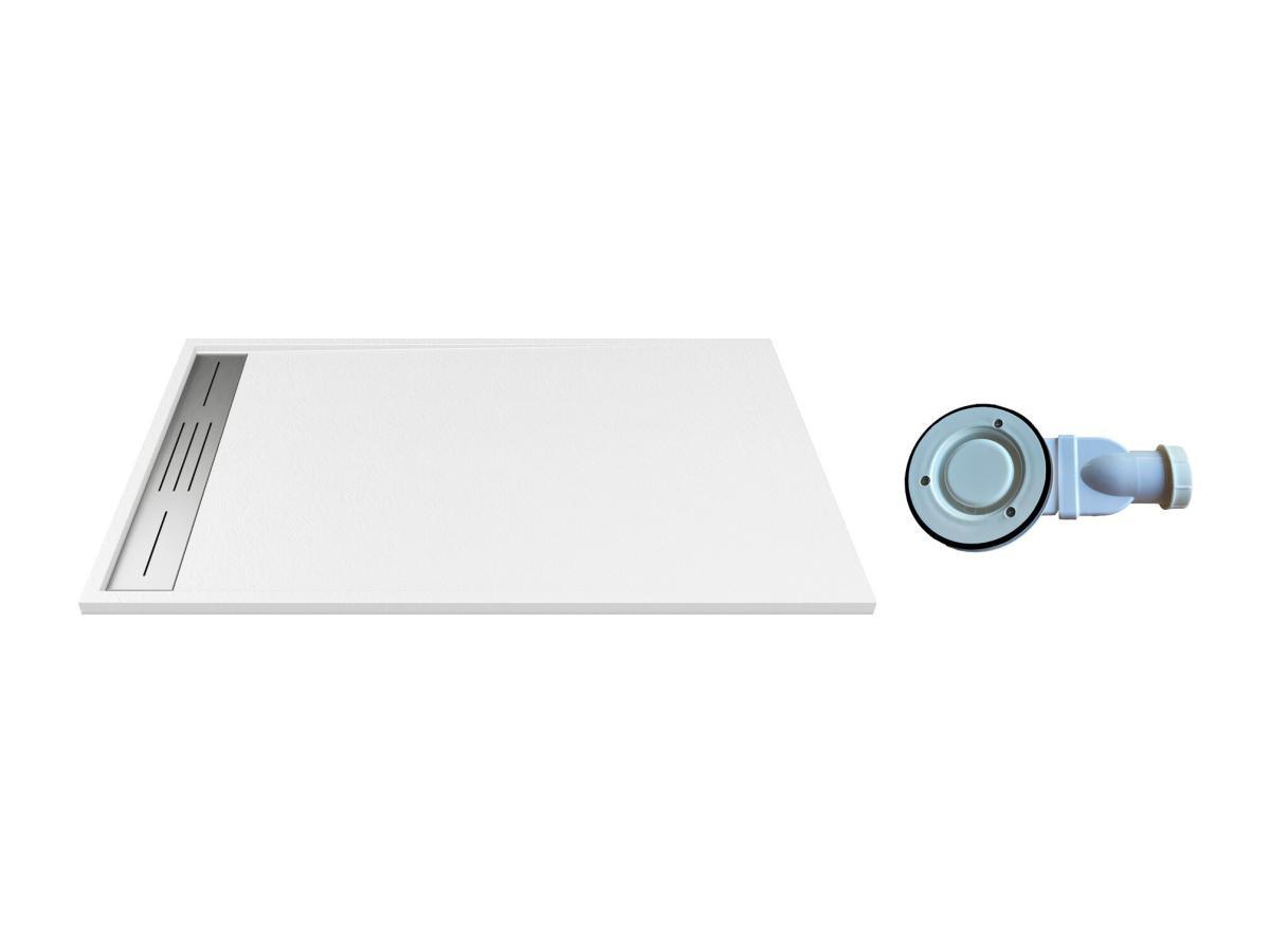 Vente-unique Aufsatz- oder Einbauduschtasse - Kunstharz - mit Siphon - Weiß - 140 x 90 cm - LYROSA  