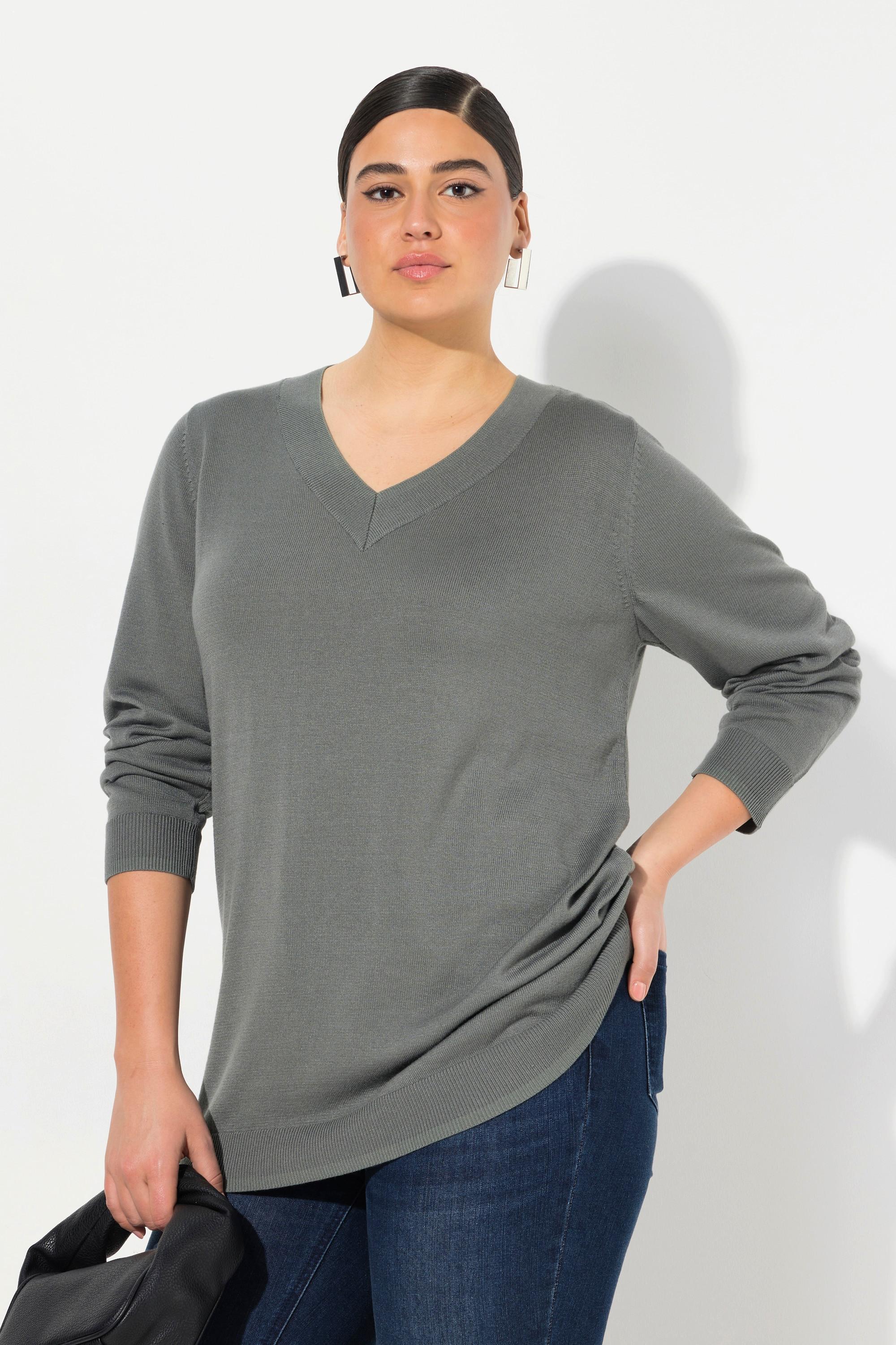 Ulla Popken  Pullover, V-Ausschnitt, Langarm, weicher Feinstrick 