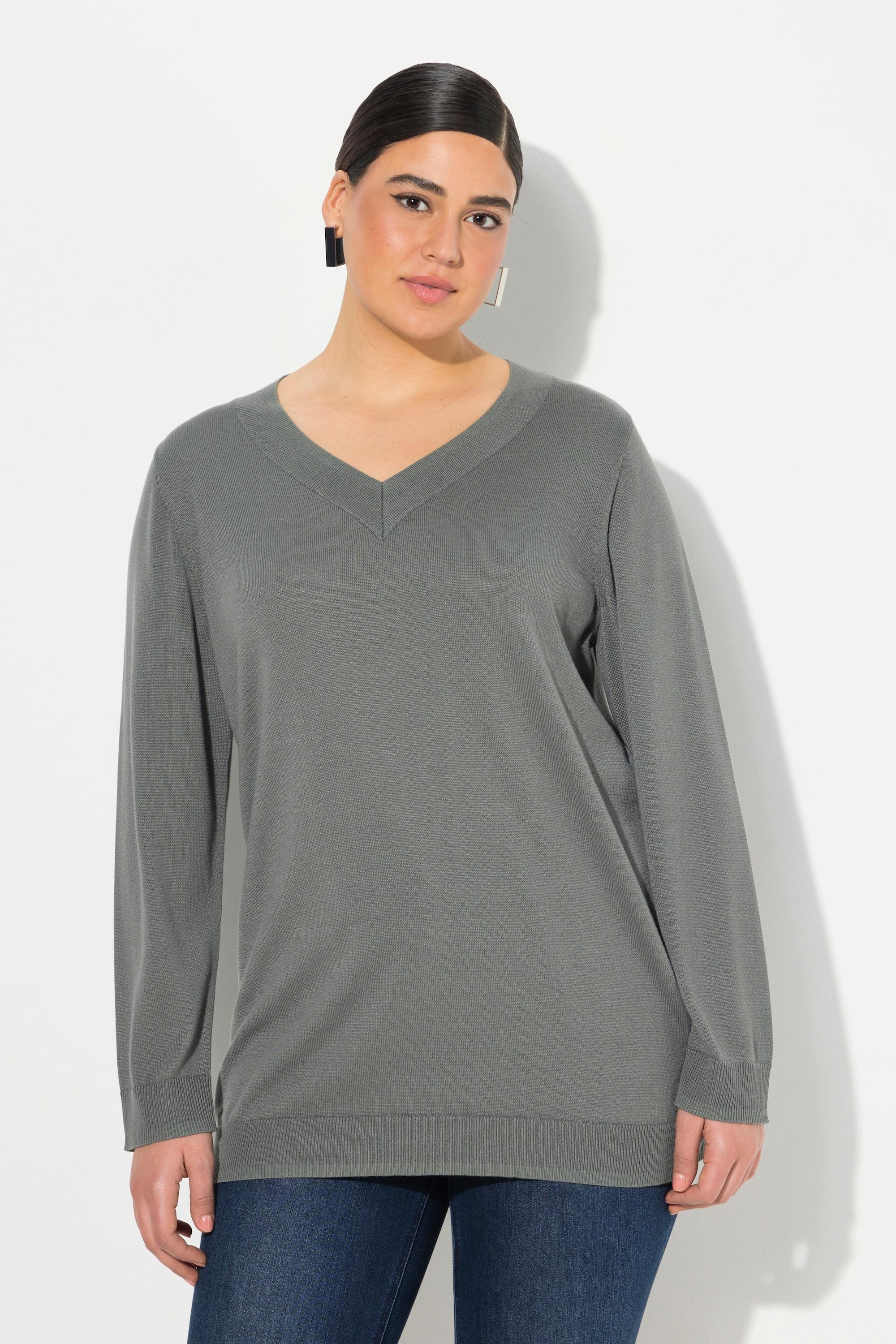 Ulla Popken  Pullover, V-Ausschnitt, Langarm, weicher Feinstrick 