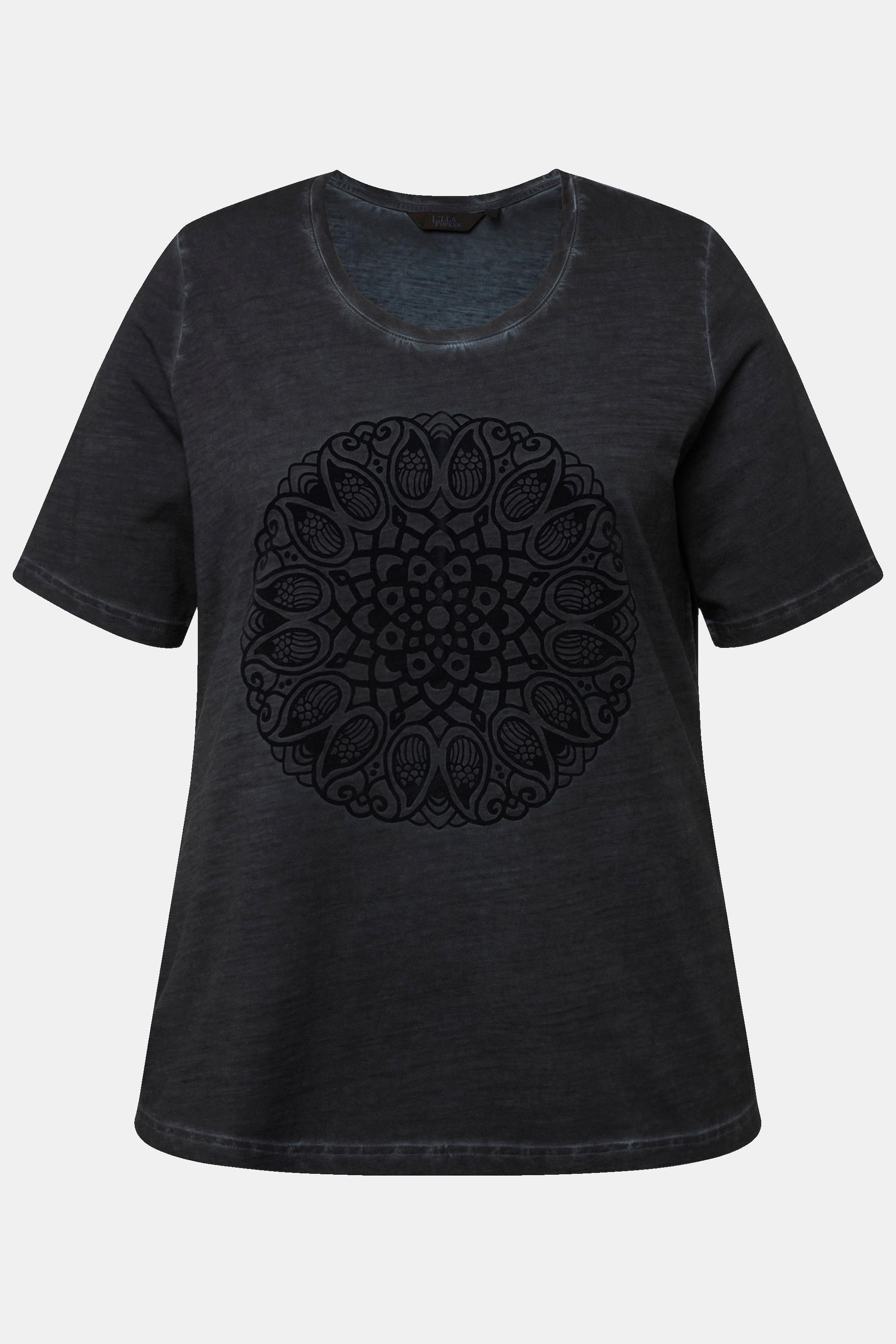 Ulla Popken  T-shirt Classic à col rond et manches courtes, motif mandala 