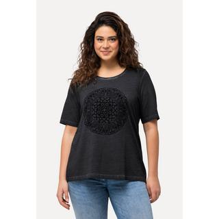 Ulla Popken  T-shirt Classic à col rond et manches courtes, motif mandala 