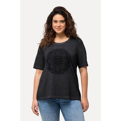 Ulla Popken  T-shirt Classic à col rond et manches courtes, motif mandala 