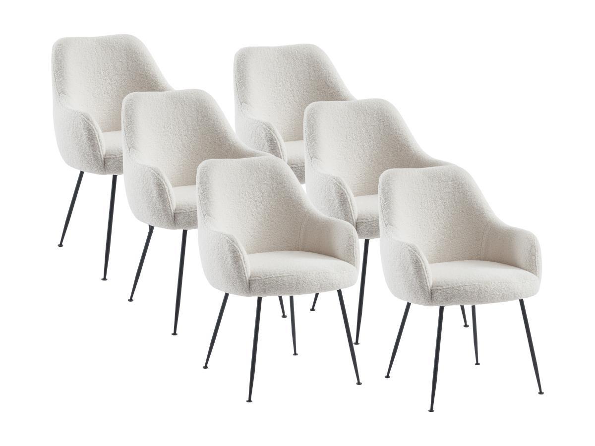 PASCAL MORABITO Lot de 6 chaises avec accoudoirs en tissu bouclette et métal - Blanc - TOYBA de Pascal Morabito  