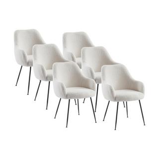 PASCAL MORABITO Lot de 6 chaises avec accoudoirs en tissu bouclette et métal - Blanc - TOYBA de Pascal Morabito  