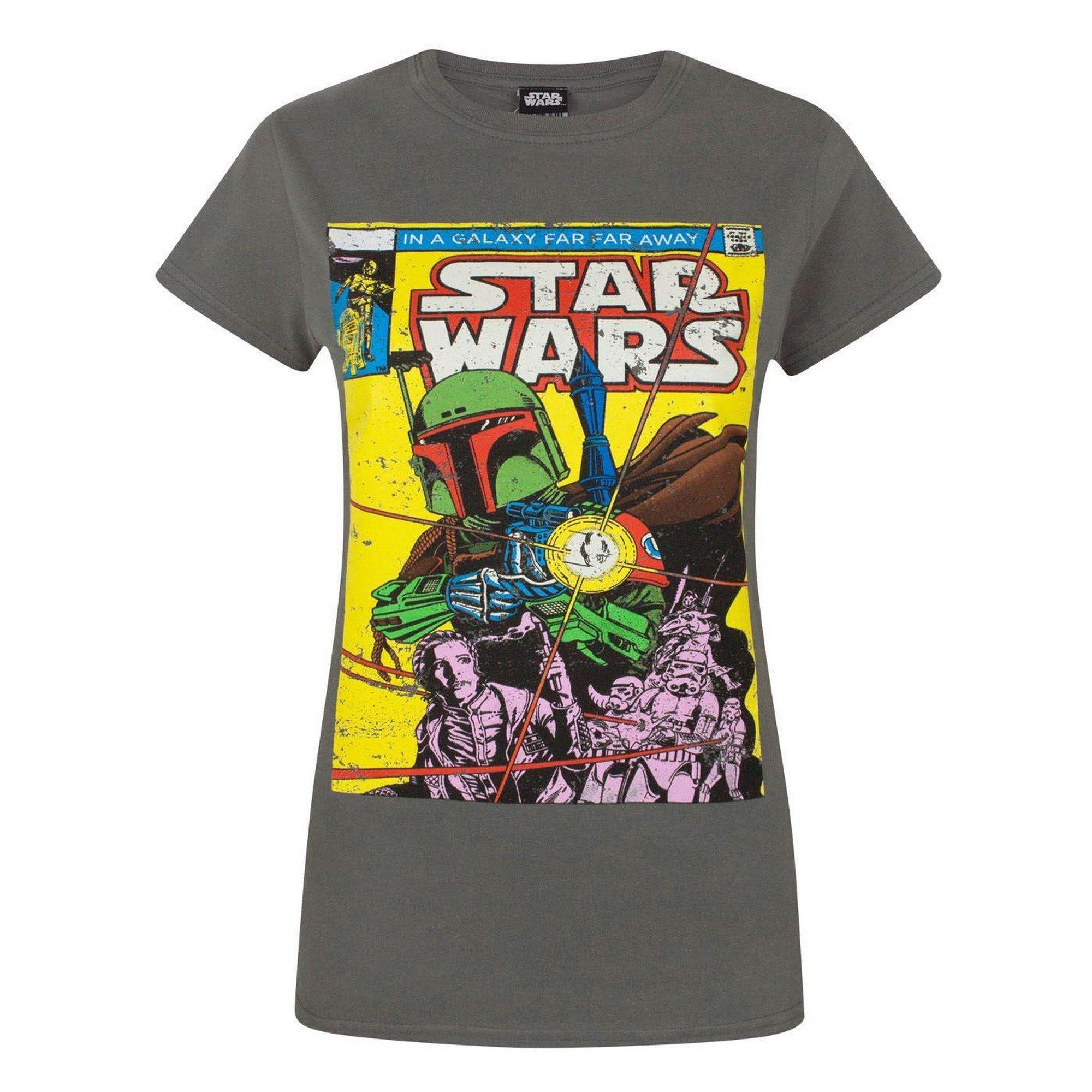 Image of Boba Fett Comic Tshirt Damen Charcoal Black S