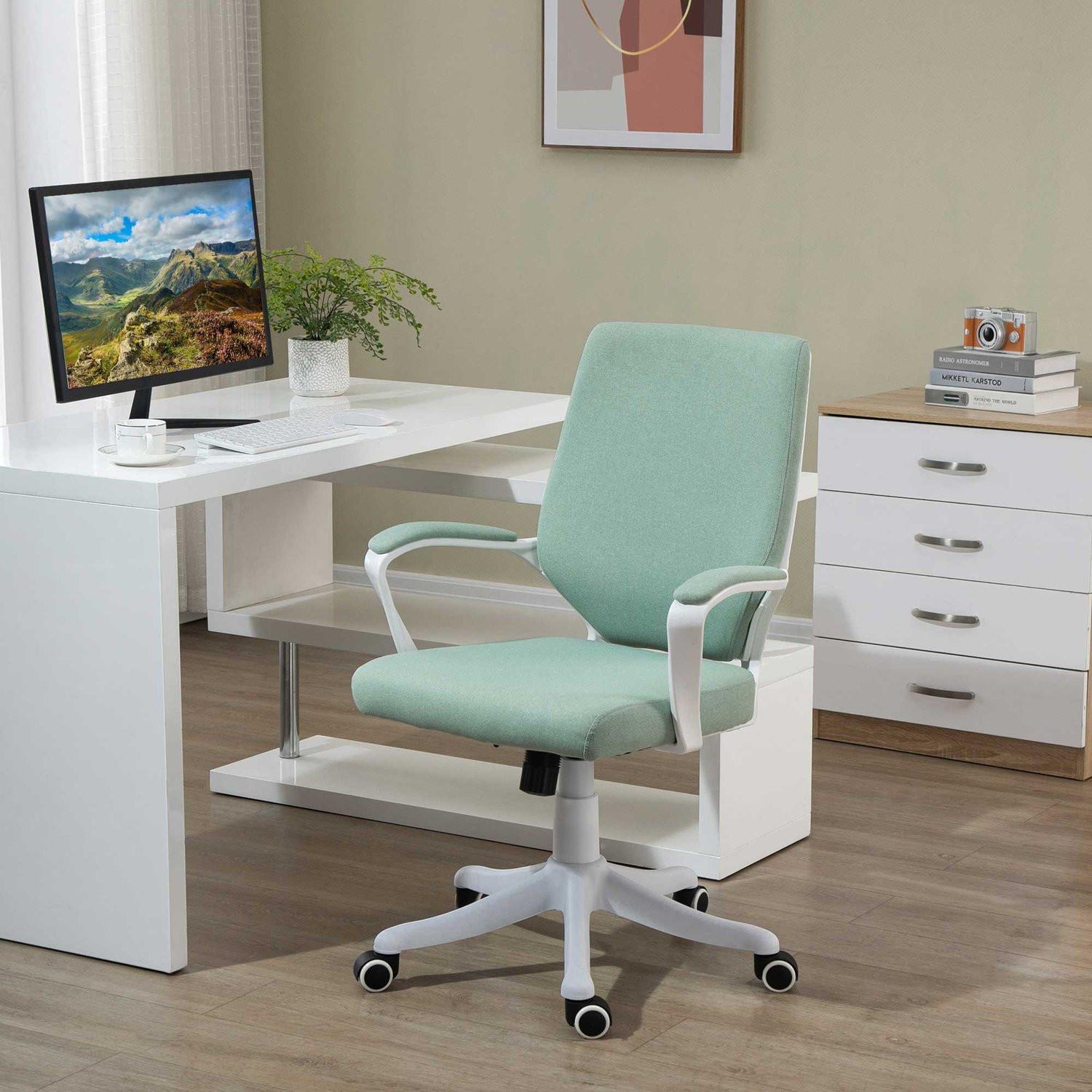 Northio Chaise De Bureau Chaise De Bureau Avec Fonction Berçante Dossier Épais Rembourré Ergonomique Roulettes Pivotantes À 360° Polyester Vert + Blanc 62X69X92-100 Cm  