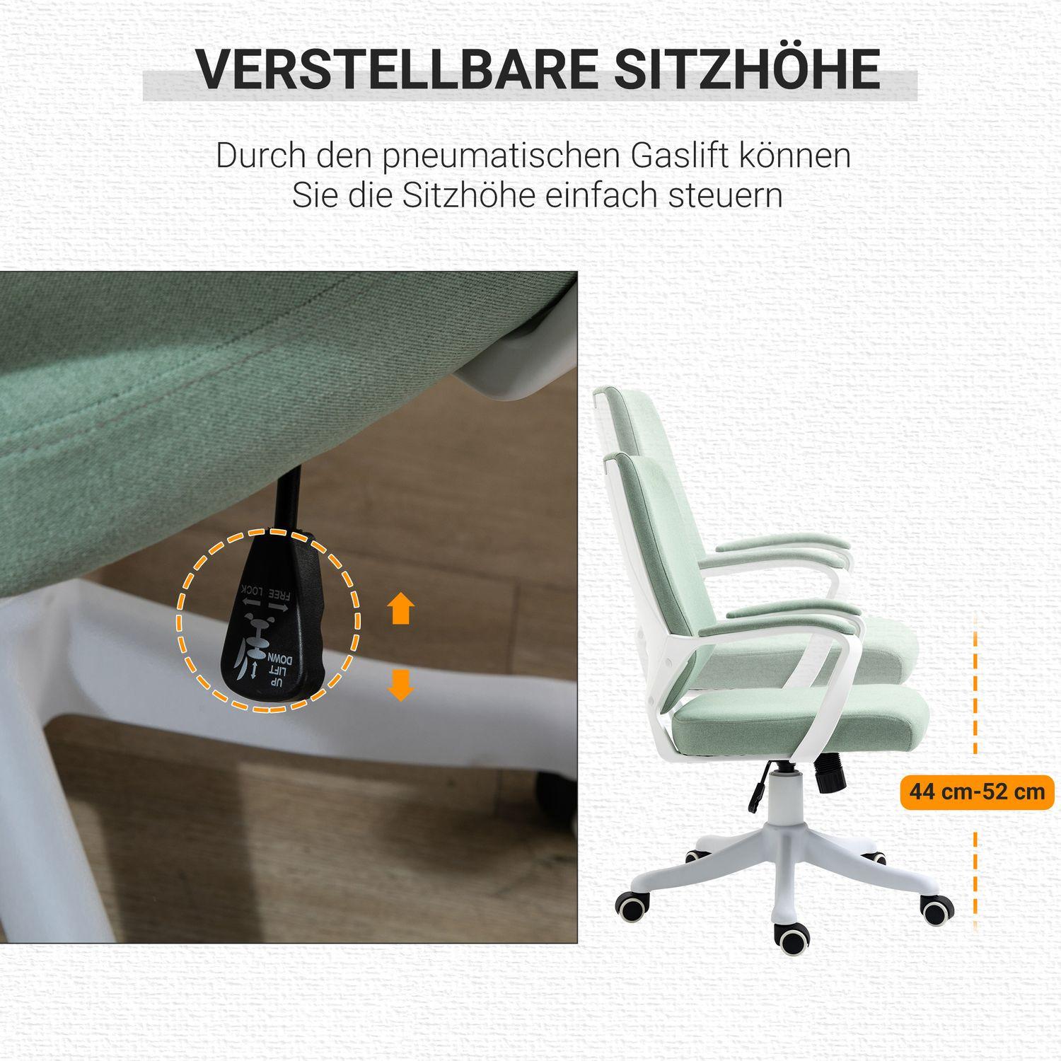 Northio Chaise De Bureau Chaise De Bureau Avec Fonction Berçante Dossier Épais Rembourré Ergonomique Roulettes Pivotantes À 360° Polyester Vert + Blanc 62X69X92-100 Cm  