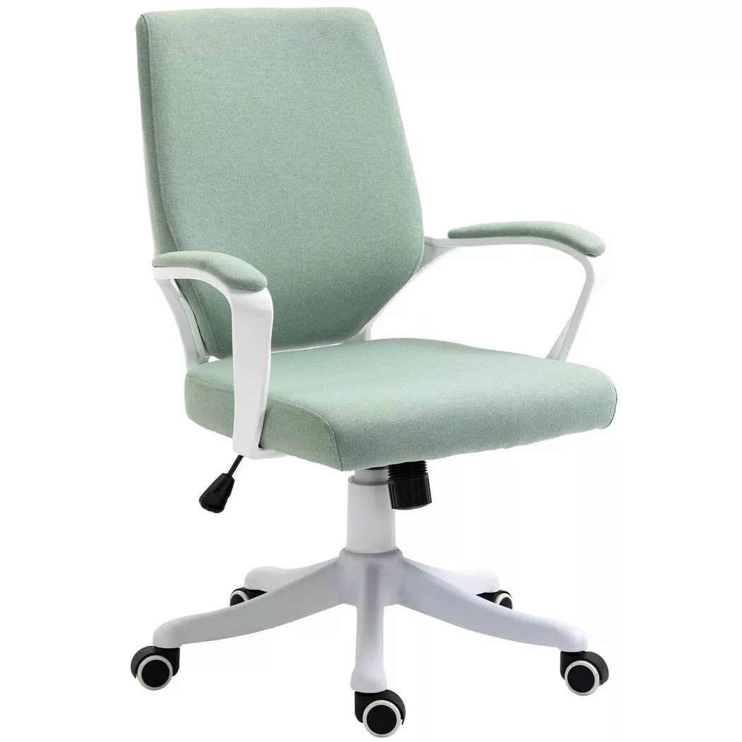 Northio – Bürostuhl Schreibtischstuhl Mit Wippenfunktion Rückenlehne Dick Gepolstert Ergonomisch 360°-Drehräder Polyester Grün+Weiß 62X69X92-100 Cm, 62X70CM