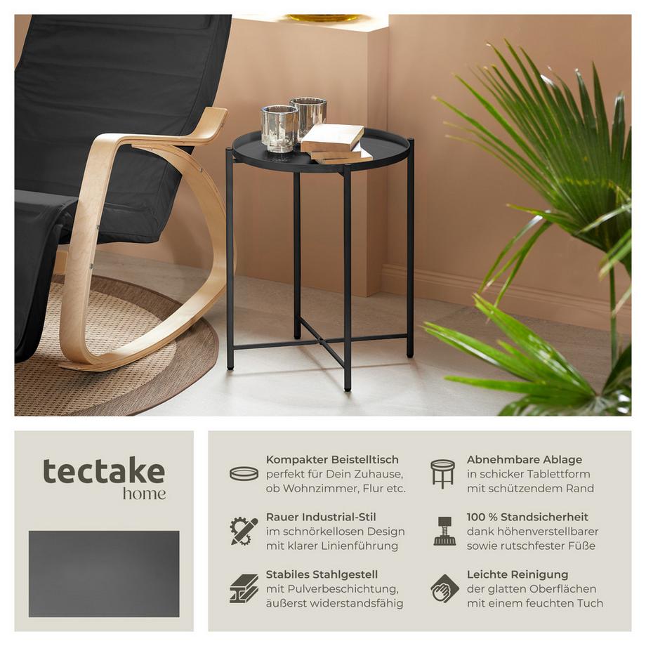 Tectake Beistelltisch Chester Stahl rund mit abnehmbarer Ablage  