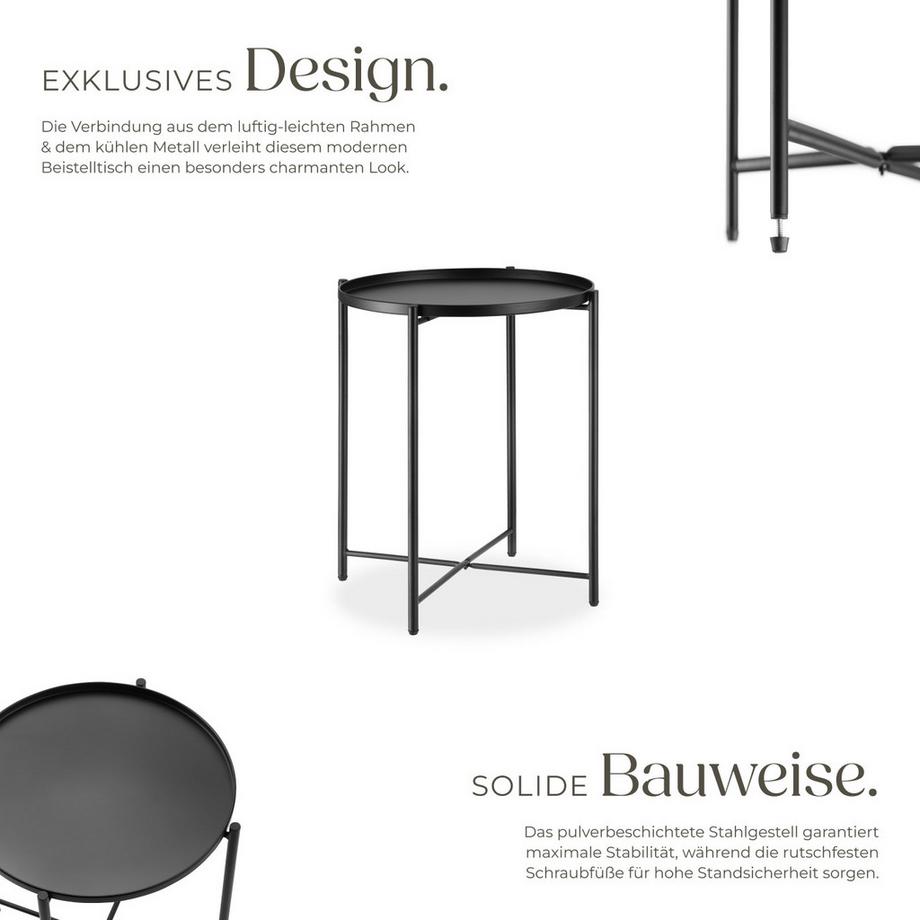 Tectake Beistelltisch Chester Stahl rund mit abnehmbarer Ablage  