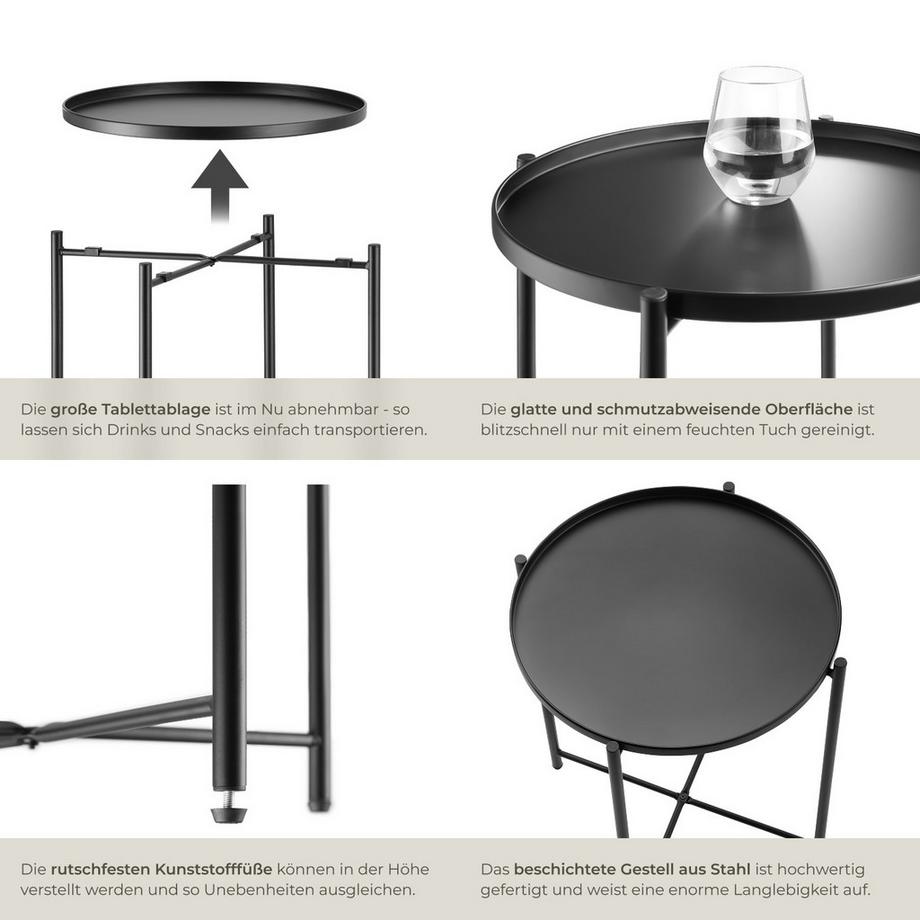 Tectake Beistelltisch Chester Stahl rund mit abnehmbarer Ablage  