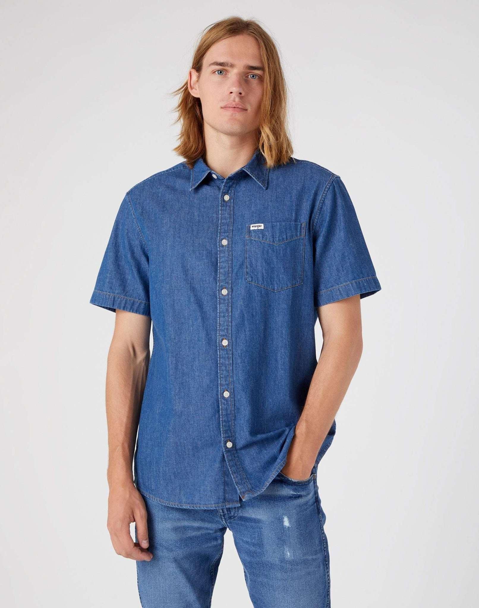 Image of Jeanshemden Kurzarm One Pocket Shirt Unisex Blau S
