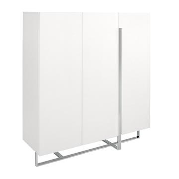 Credenza alta in legno bianco e acciaio cromato