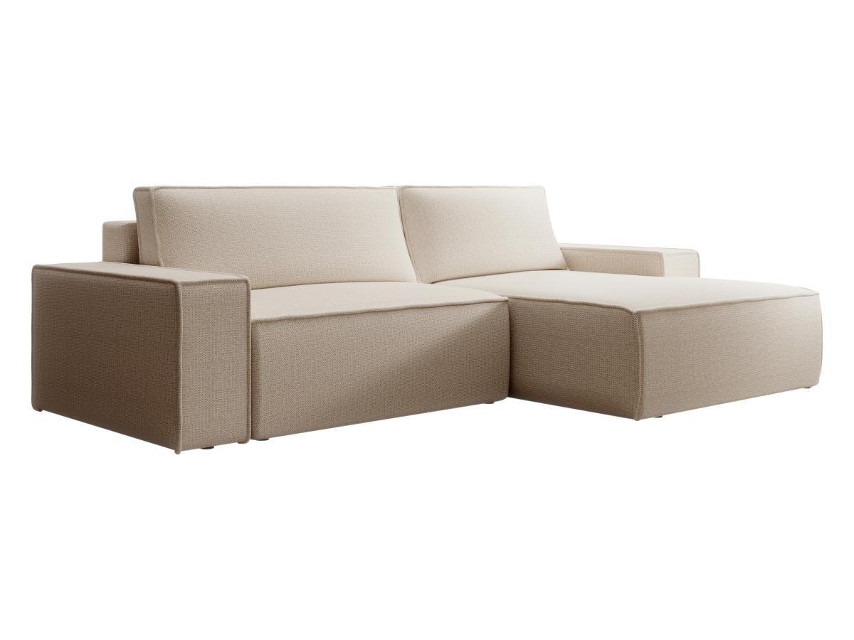 Vente-unique Divano letto in Tessuto testurizzato Beige - Angolo a destra - AMELIA  