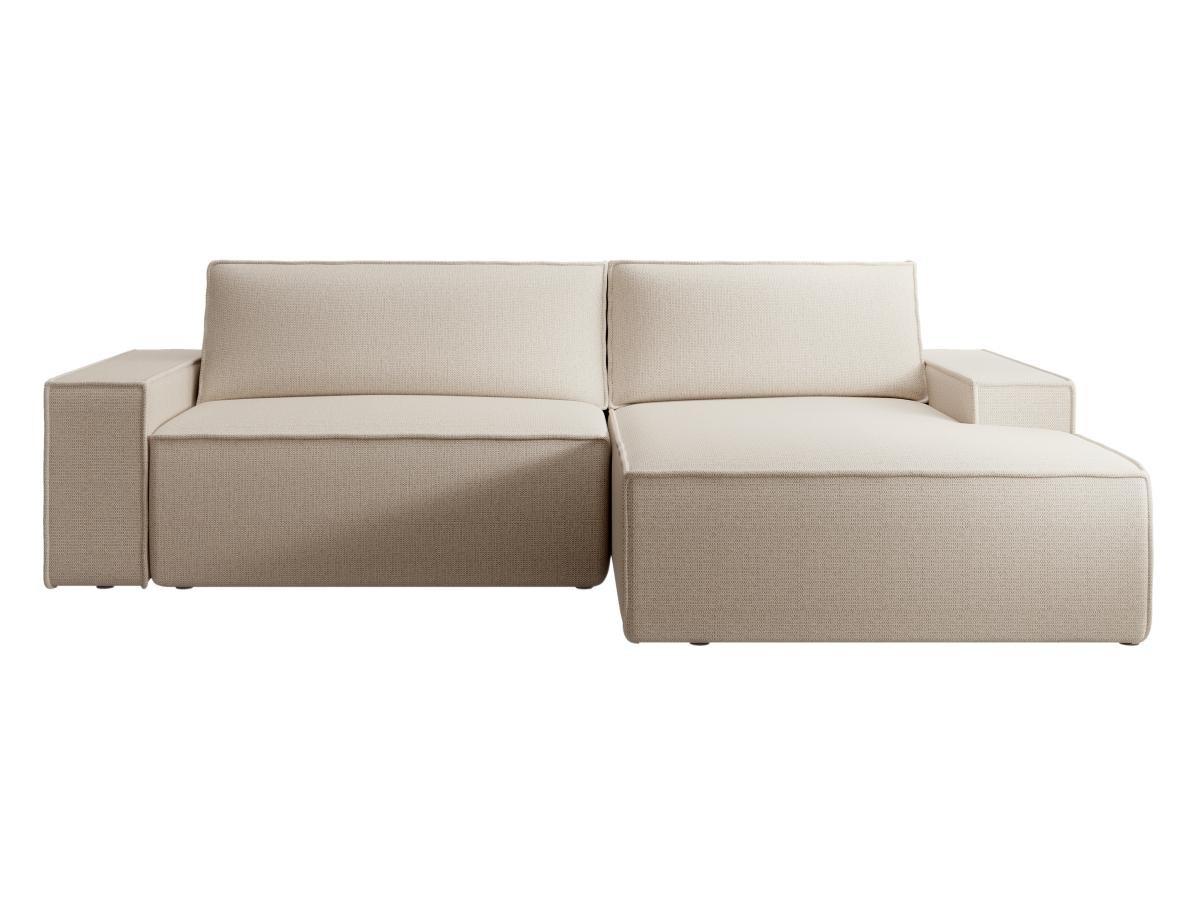 Vente-unique Canapé d'angle droit convertible en tissu texturé beige AMELIA  