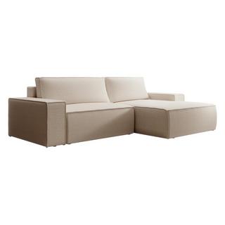 Vente-unique Canapé d'angle droit convertible en tissu texturé beige AMELIA  