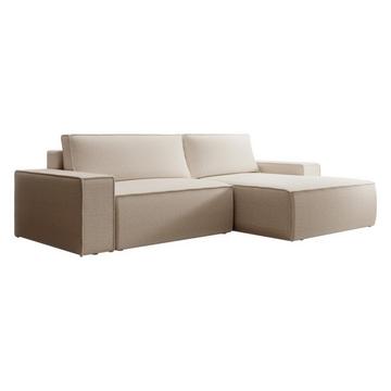 Canapé d'angle droit convertible en tissu texturé beige AMELIA