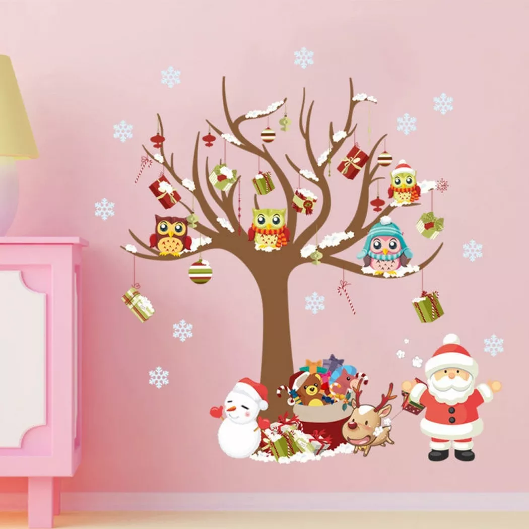Cover-Discount - Adesivo murale Tattoo Sticker Albero di Natale e Babbo Natale, One Size, Bianco