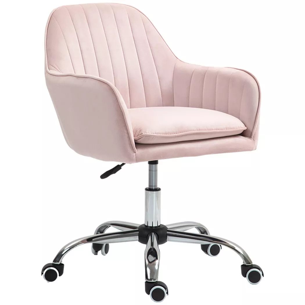Northio – Schreibtischstuhl Höhenverstellbarer Bürostuhl Drehbar Homeoffice Stuhl mit Rücken- und Armlehne Samtoptik Schminktisch für Arbeitszimmer, Rosa Aosom, 50 CM