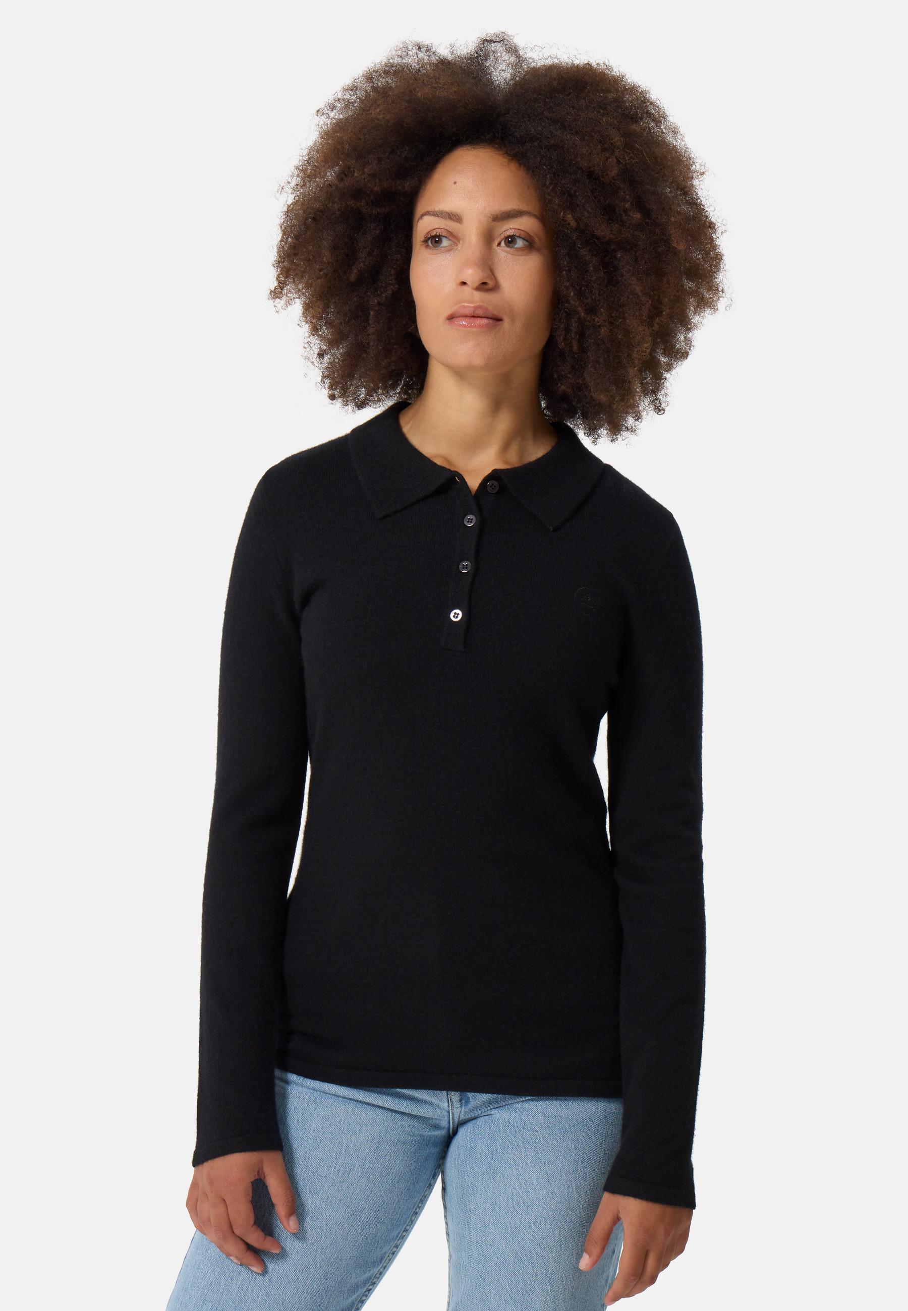 Image of Kaschmir Poloshirt Langarm Damen Schwarz S