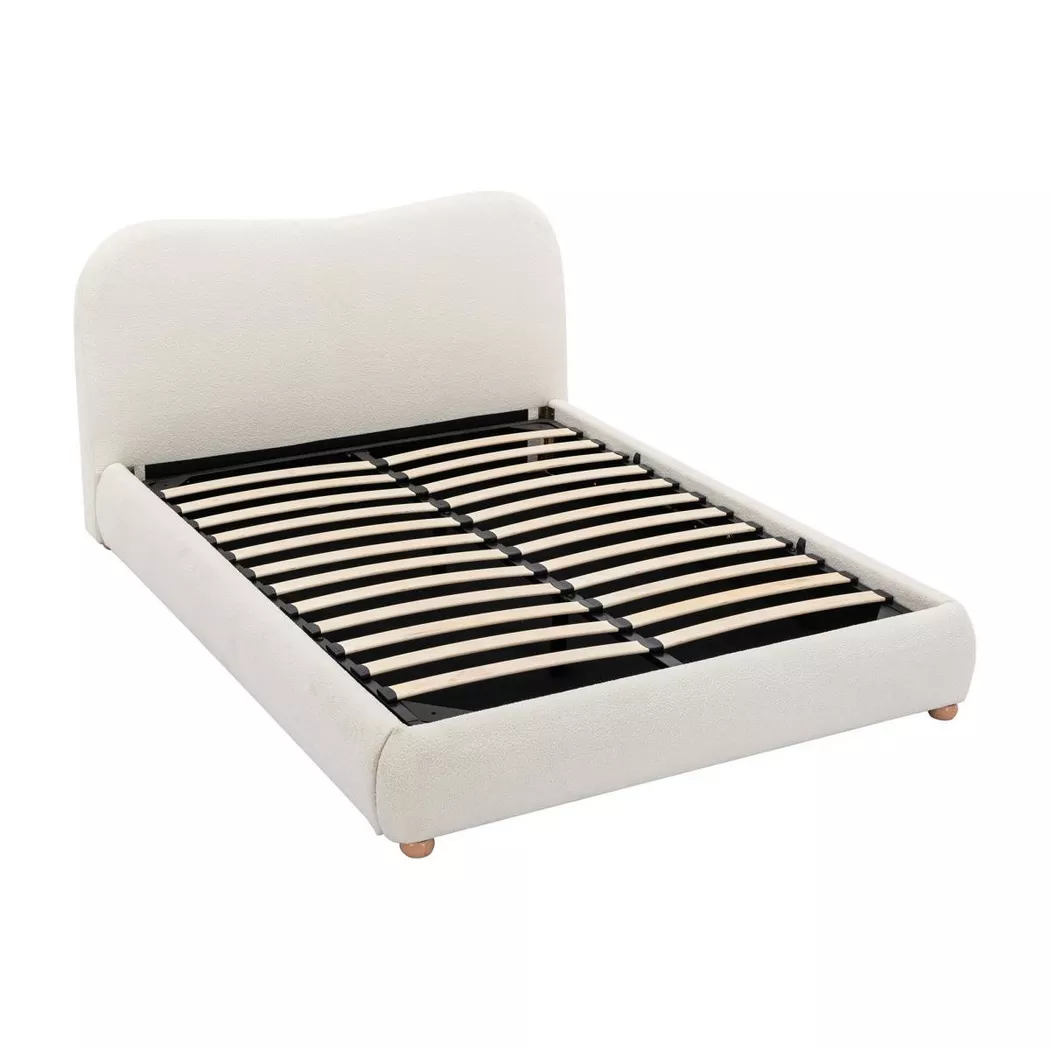 Vente-unique - Lit coffre 160 x 200 cm - Tissu bouclette - Blanc - VANARI, 160X200CM