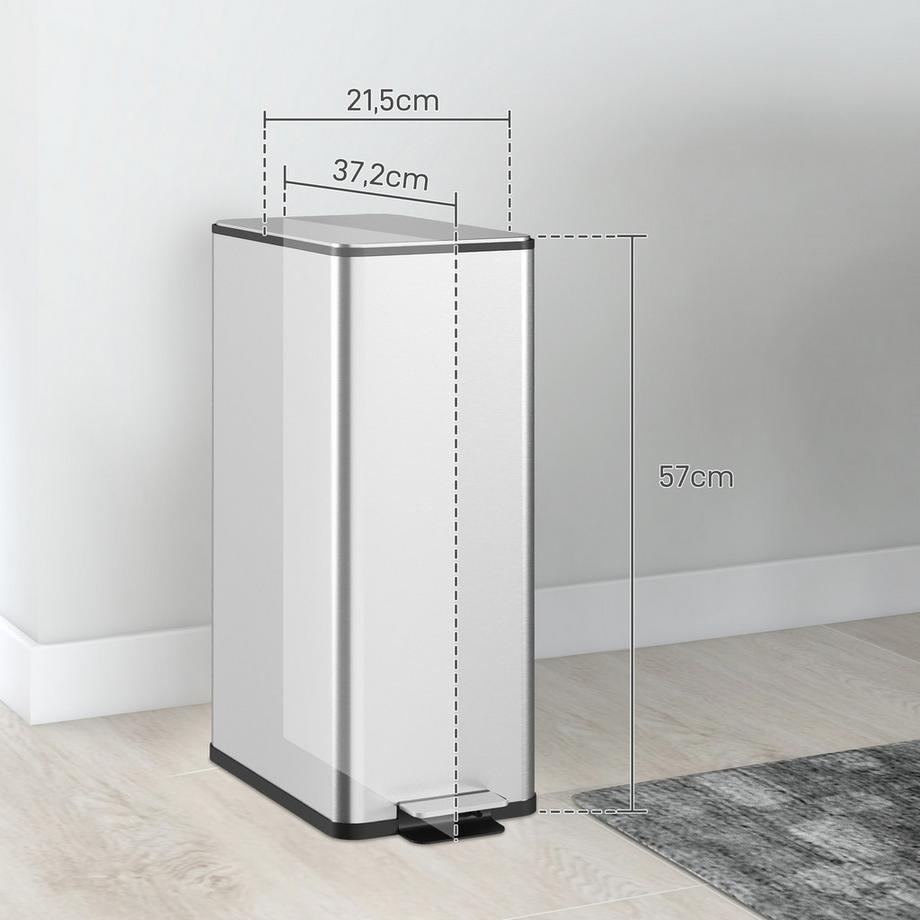 Northio Pattumiera per rifiuti Pattumiera a pedale da 20 litri in acciaio inossidabile con coperchio e pedale, pattumiera per cosmetici con contenitore interno per soggiorno e ufficio, 21,5 x 37,2 x 57 cm  