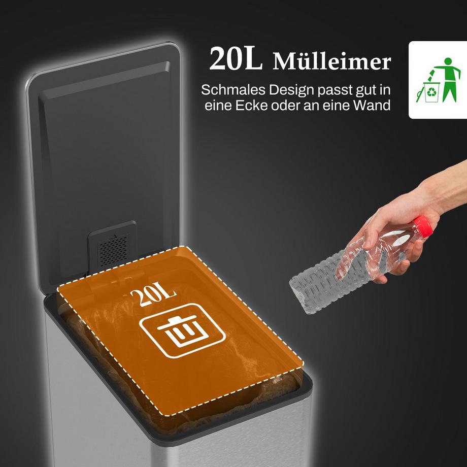 Northio Pattumiera per rifiuti Pattumiera a pedale da 20 litri in acciaio inossidabile con coperchio e pedale, pattumiera per cosmetici con contenitore interno per soggiorno e ufficio, 21,5 x 37,2 x 57 cm  