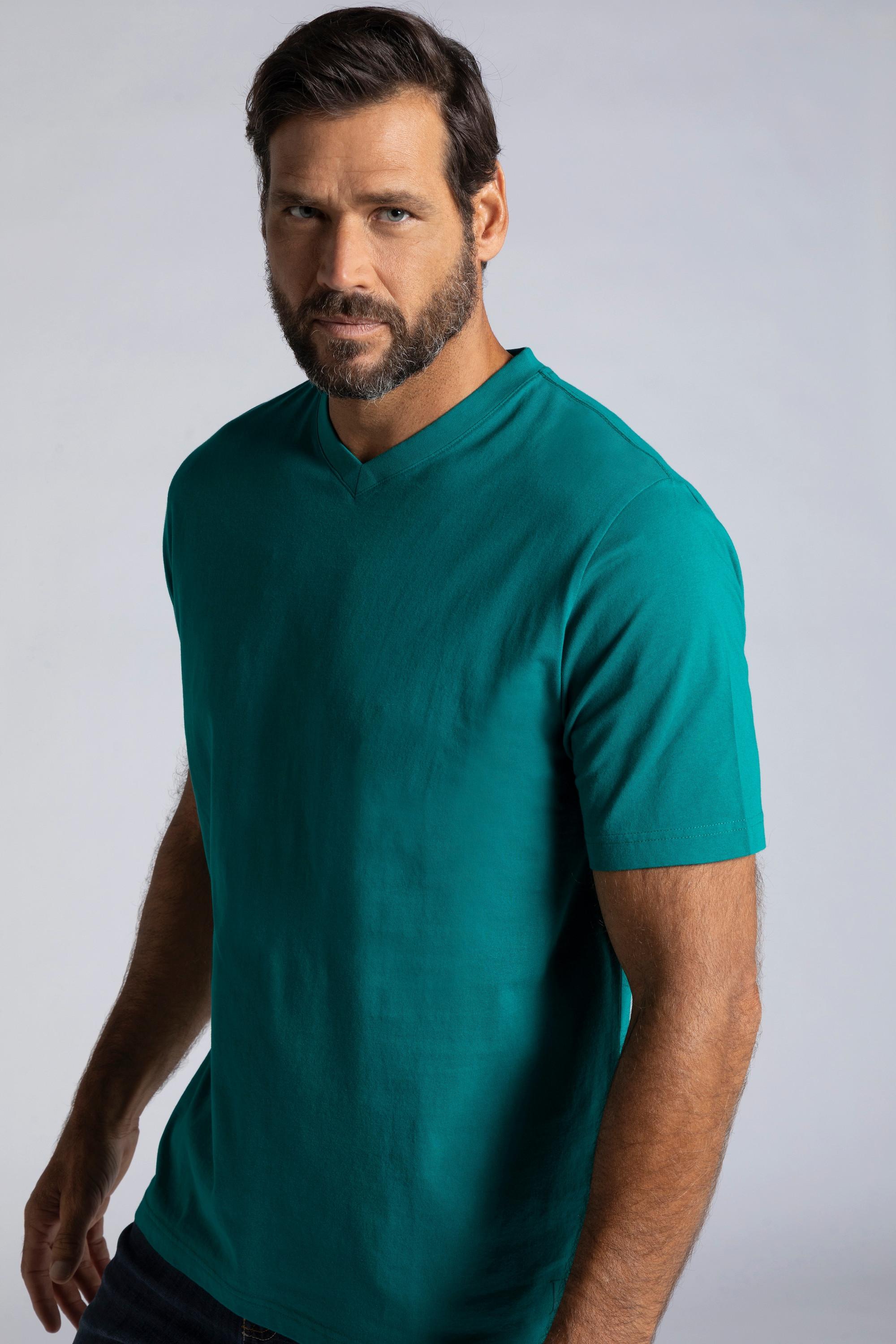 JP1880  T-shirt basic con scollo a V petrolio 