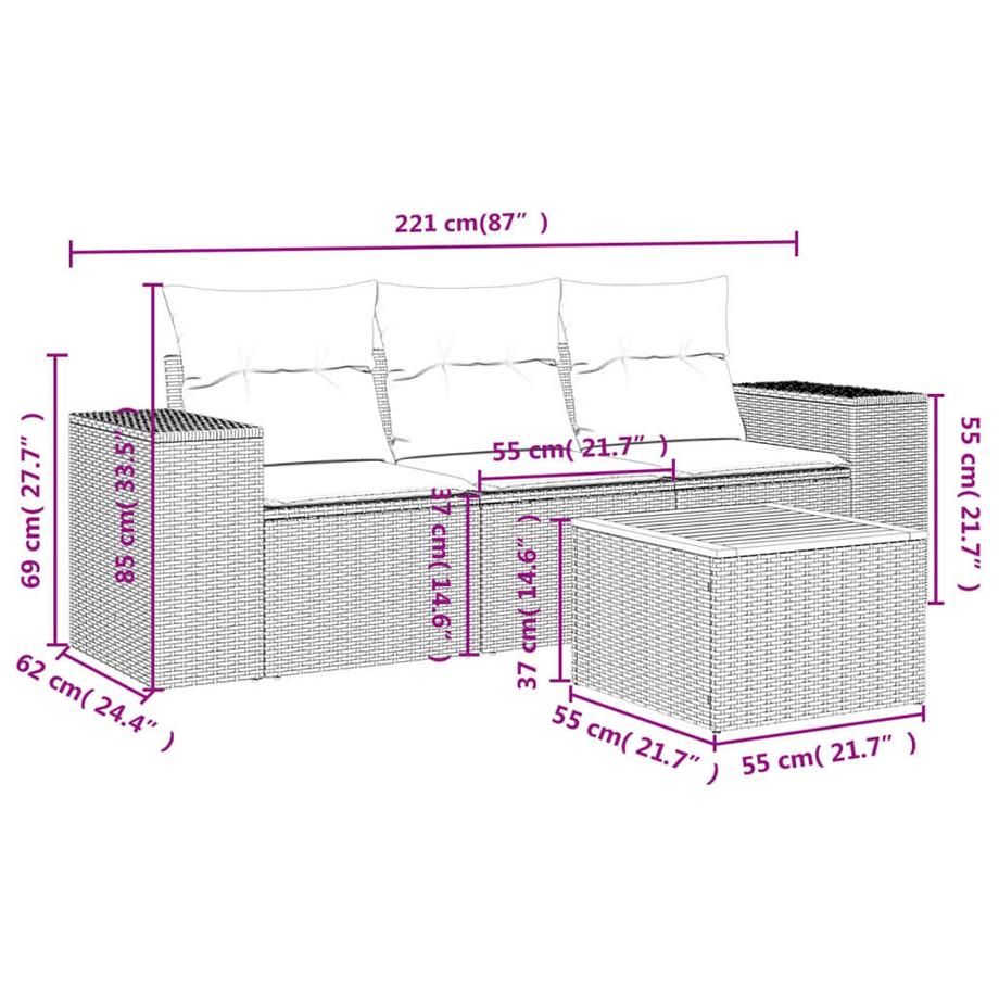 VidaXL Ensemble de canapés de jardin rotin synthétique  