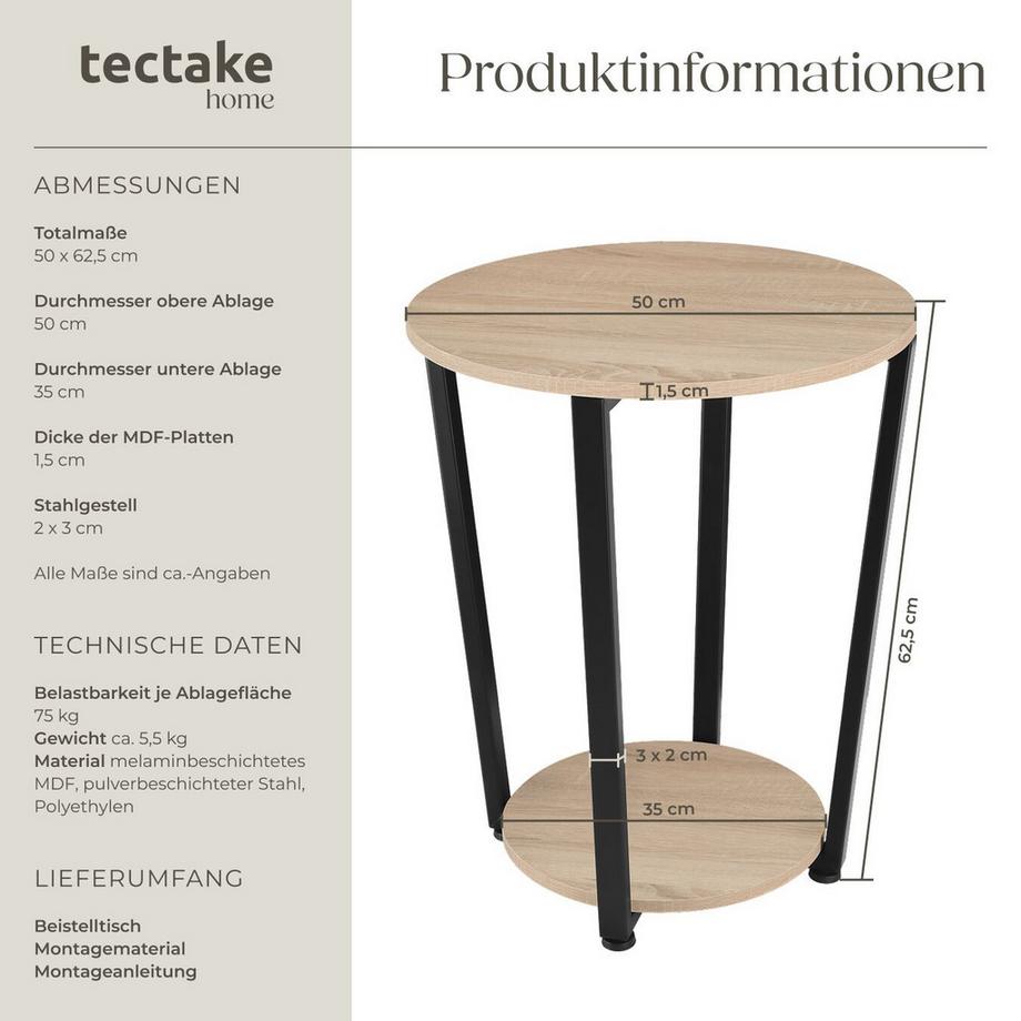 Tectake Beistelltisch Swindon Industrial Style Holz und Stahl  