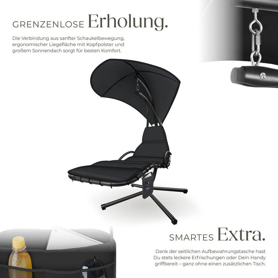 Tectake Hängeliege Elaria großes Sonnendach mit UV-Schutz stabil und strapazierfähig  