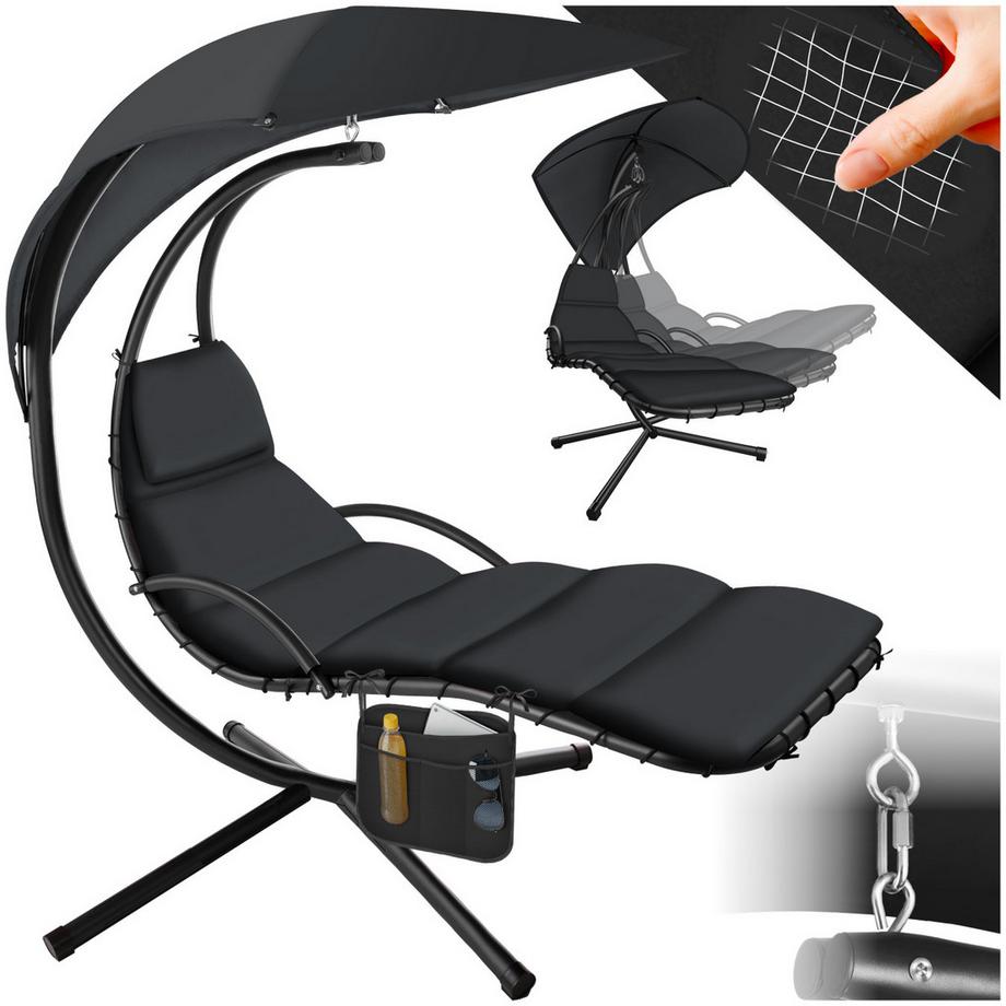 Tectake Hängeliege Elaria großes Sonnendach mit UV-Schutz stabil und strapazierfähig  