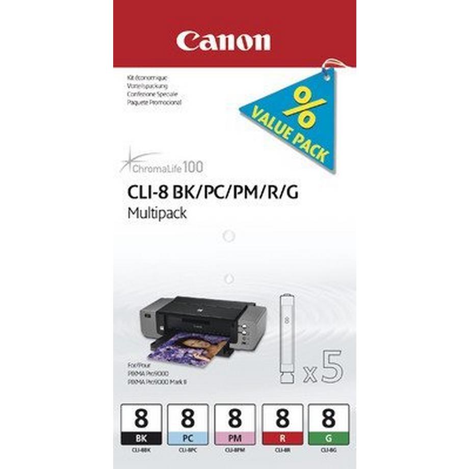 CANON Multipack Tinte BK/PC/PM/R/G CLI-8MULTI PIXMA iP 5200 5 Stück