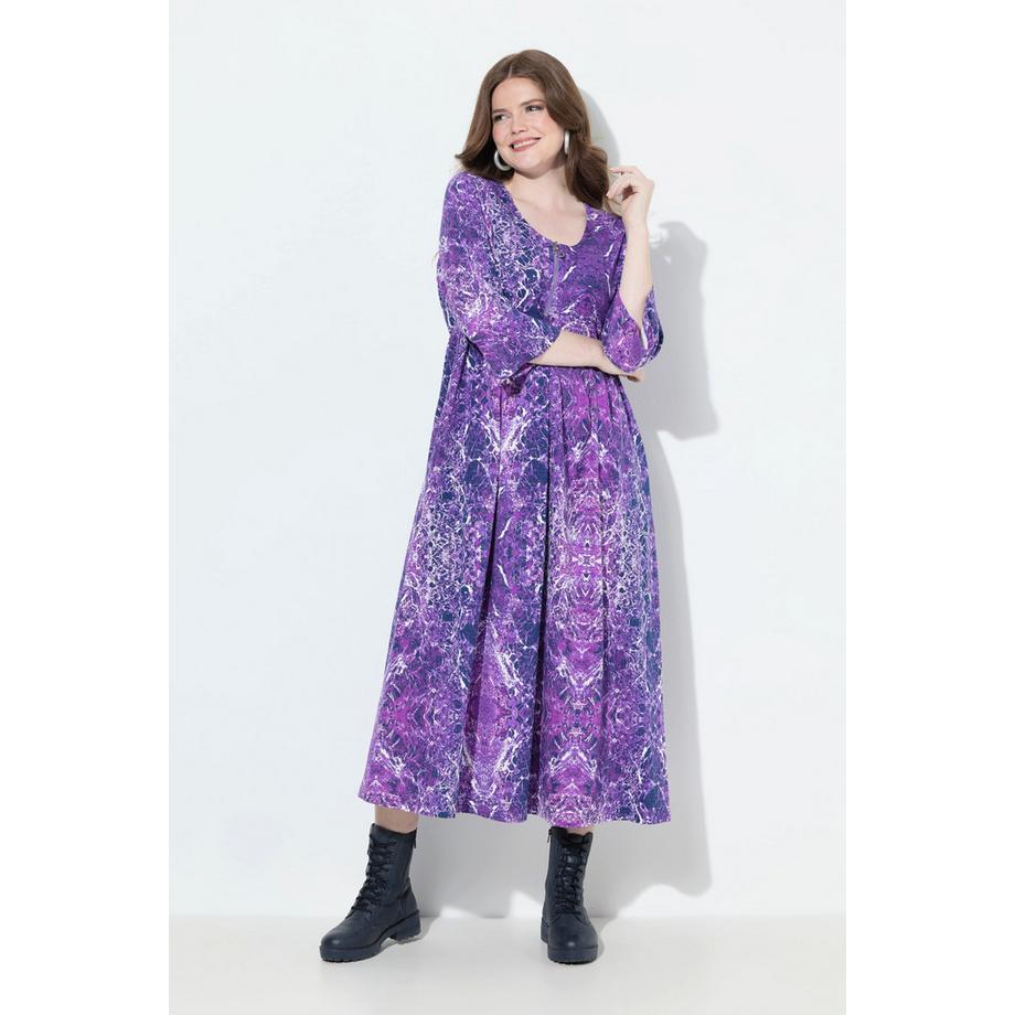 Ulla Popken Abito midi stampa marmo taglio svasato maniche 3/4  