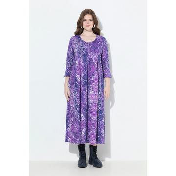 Abito midi dal taglio svasato con effetto marmo, scollo a girocollo e maniche a 3/4