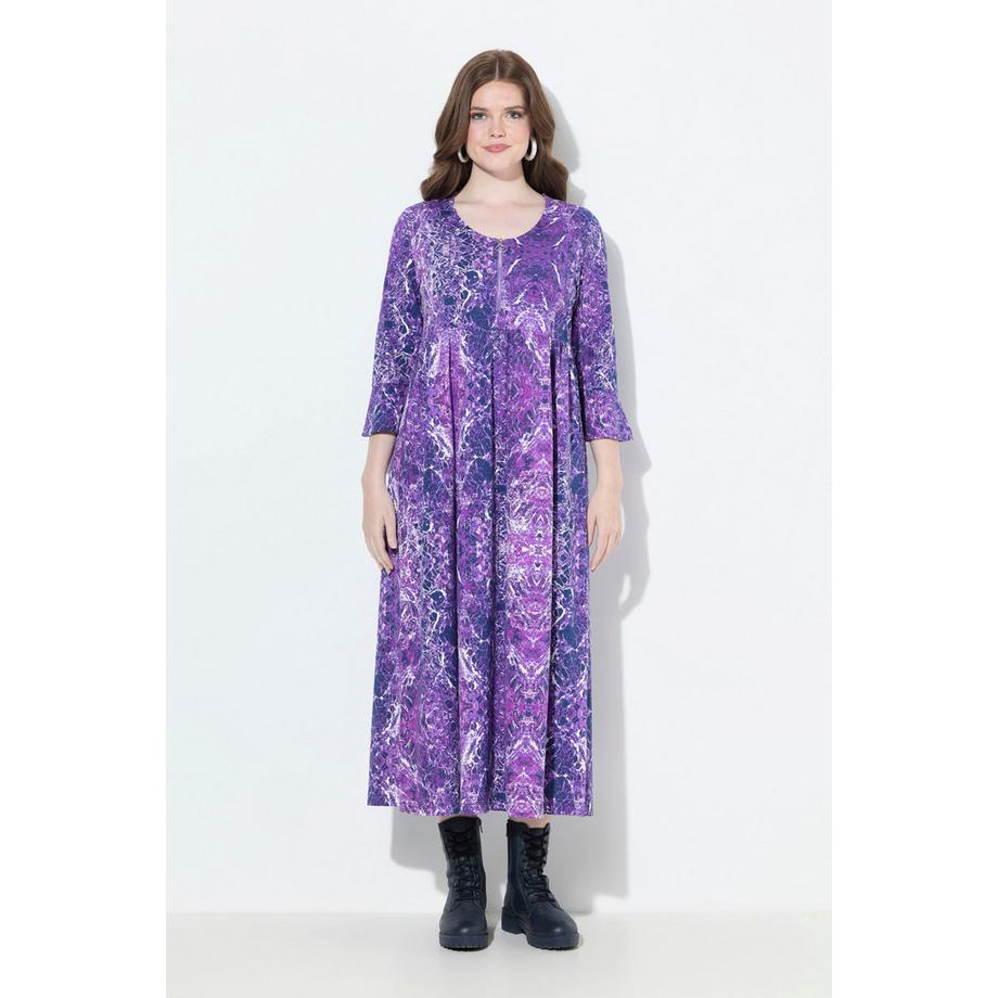 Ulla Popken Abito midi stampa marmo taglio svasato maniche 3/4  