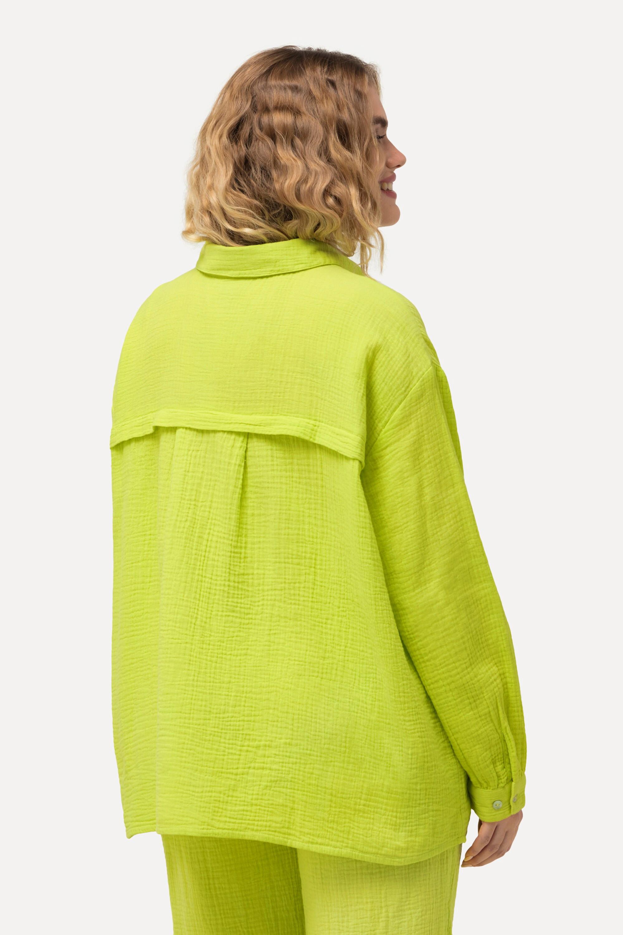 Ulla Popken Camicia Oversize in Mussola Collo Camicia Maniche Lunghe  