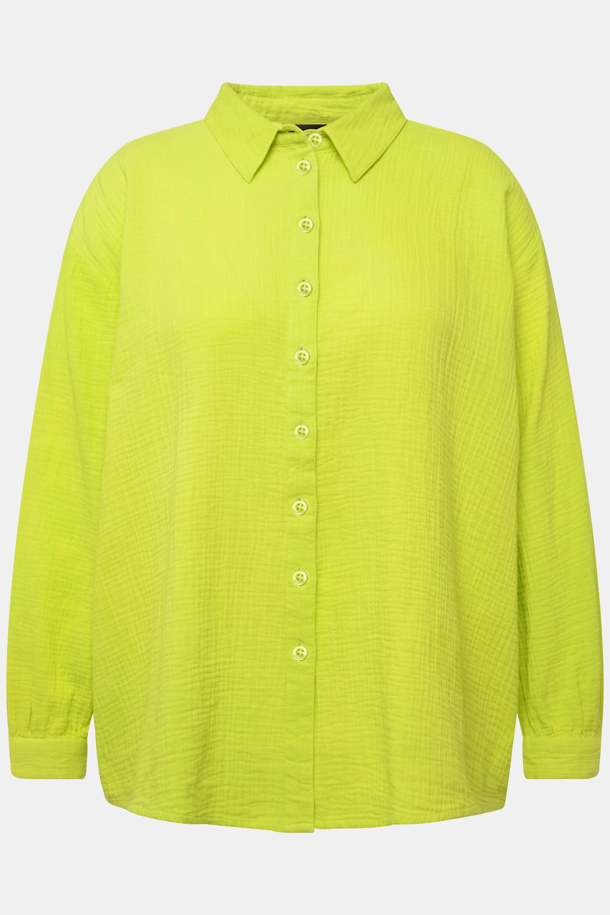 Ulla Popken Camicia Oversize in Mussola Collo Camicia Maniche Lunghe  