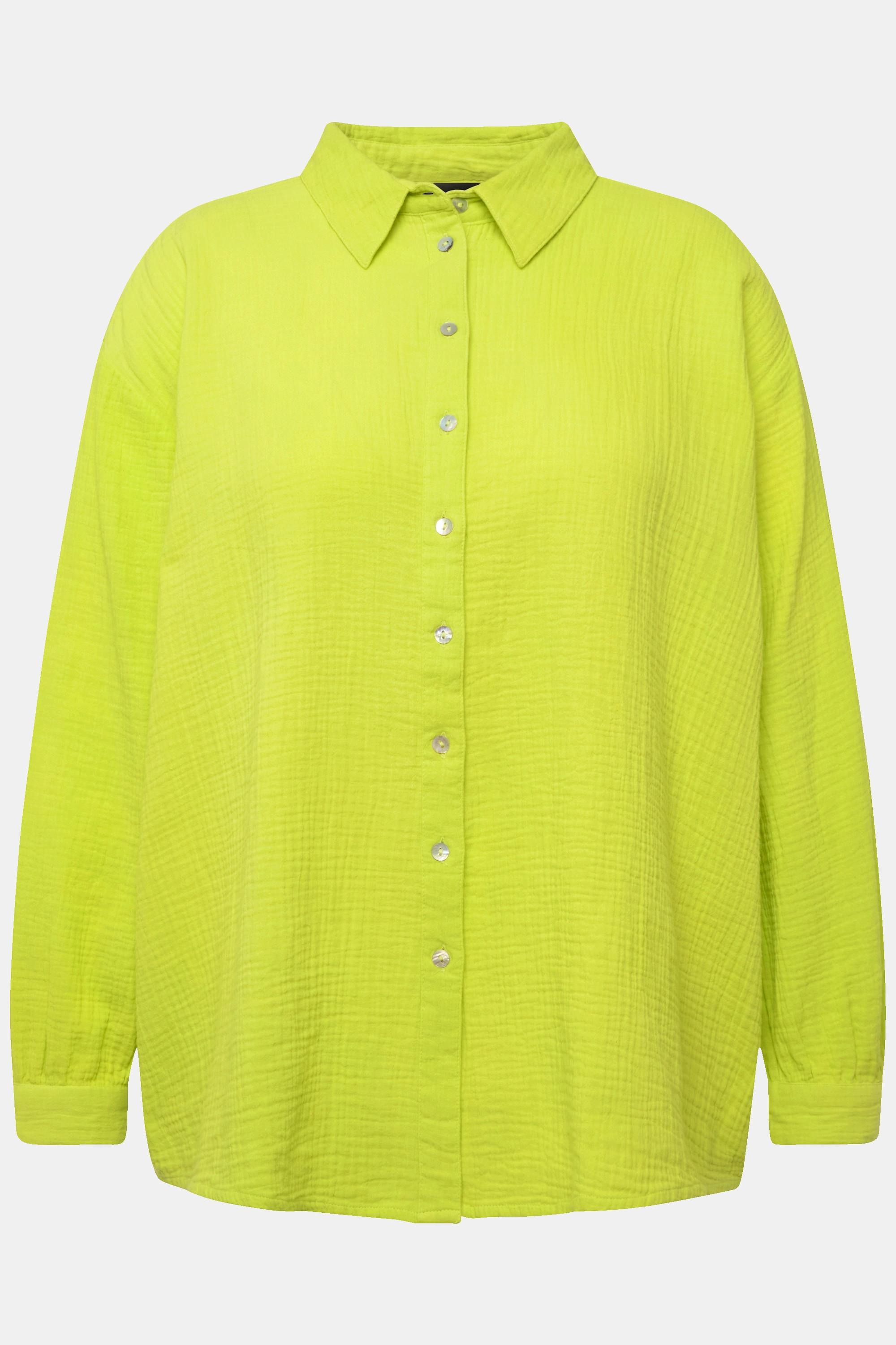 Ulla Popken Camicia Oversize in Mussola Collo Camicia Maniche Lunghe  